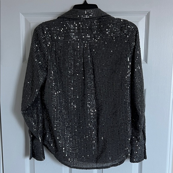 Grey Sequin Button-Up Shirt - Picture 3 of 4